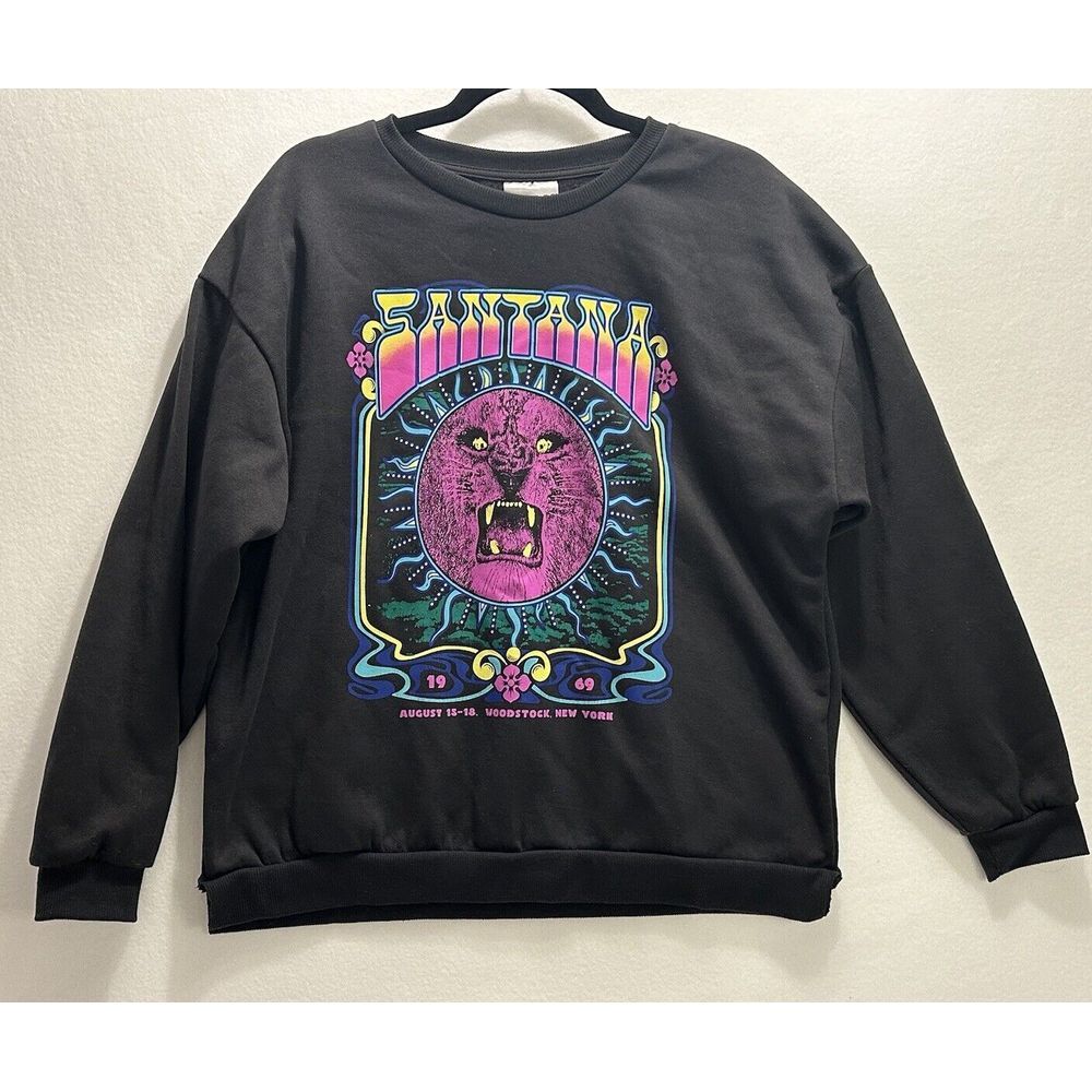 CARLOS SANTANA 1969 Woodstock New York Women's Retro 2021 Black Sweatshirt Lg‎